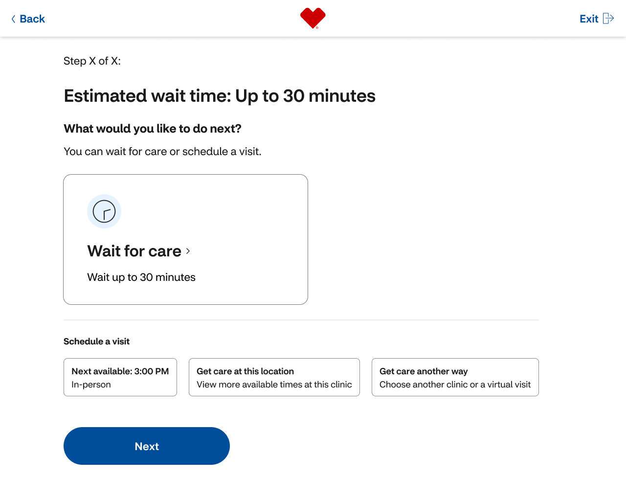 Wait-time screen showing queue position and estimated wait.